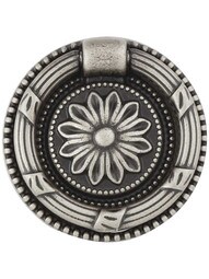 Ribbon and Reed Single Post Pull With Flower Motif - 1 13/16" Diameter